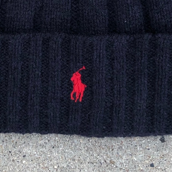 Polo Ralph Lauren Wool Cuffed Ribbed Beanie Cap NWT Blue Navy - Picture 2 of 6